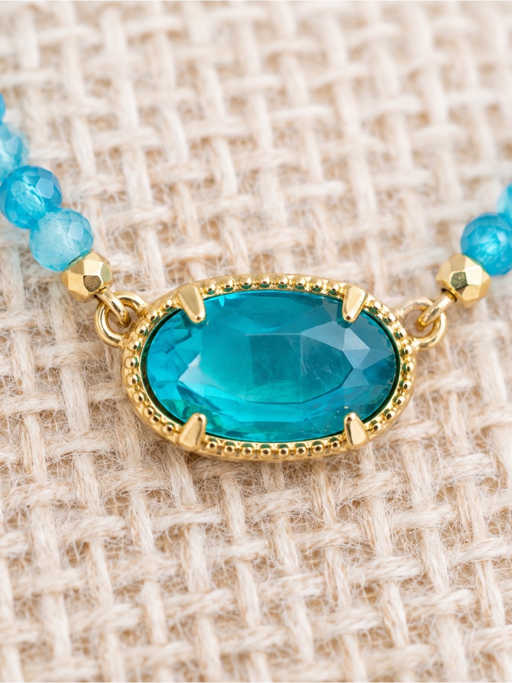 Kendra Scott Turquoise Blue Beaded Oval Pendant Necklace Gold Tone Boho - Picture 4 of 7